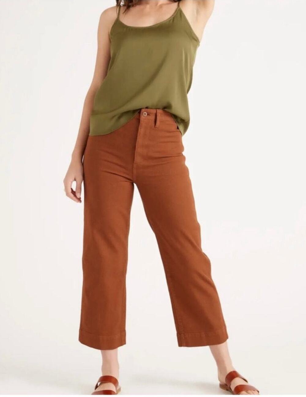 Quince Stretch Cotton Twill Wide Leg Crop Pants Jeans Rust High Rise Size 29